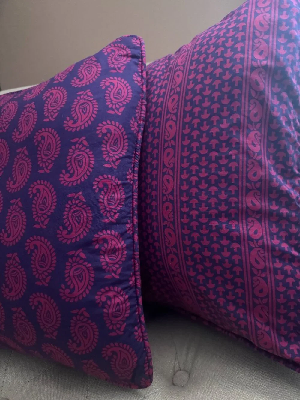 Vintage Indian Cotton Cushion Covers, Pink Purple Paisley Print (18x18)